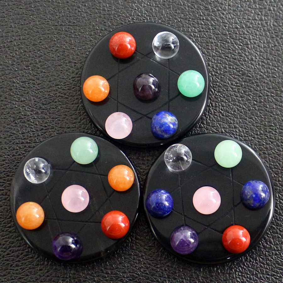 Natural Loose Gemstones Chakra Reiki Healing Stone Jewelry Heptagram 7 Stars Array Trinket 50mm Seven Star Disc Obsidian Geomantic Prop Mini Crystal O