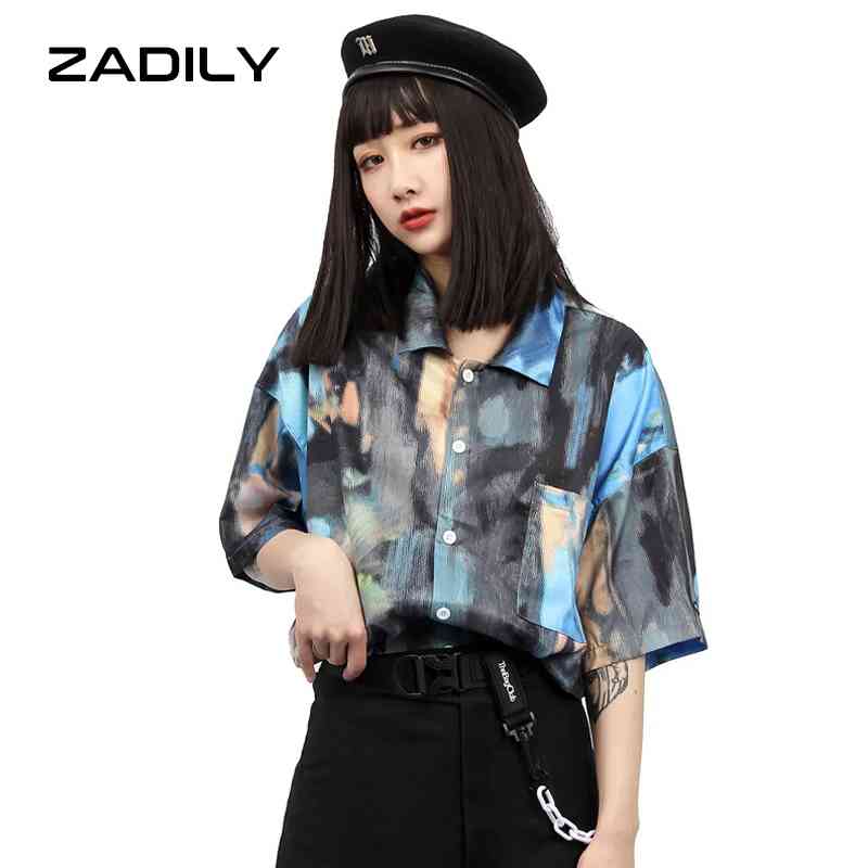 ZADILY Summer Street Style Short Sleeve Women Shirt Blouse Oversize Tie Dye Button Up Ladies Shirts Y2K Gothic Female Tops 210521, Sku
ZADILY Summer Street Style Short Sleeve Women Shirt Blouse Oversize Tie Dye Button Up Ladies Shirts Y2K Gothic Female Tops 210521, Sku