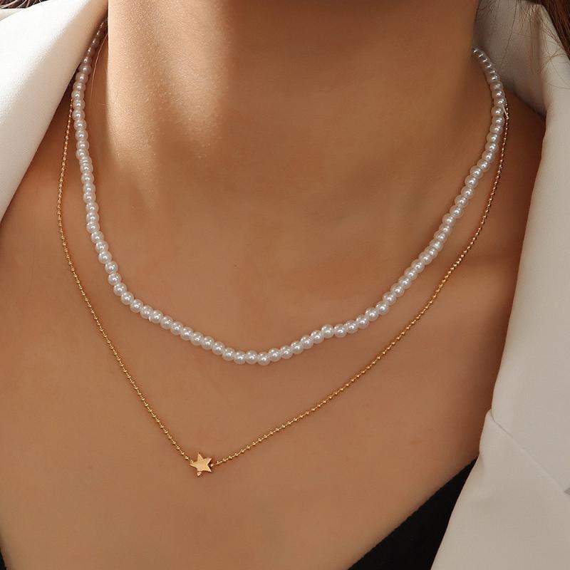 Chains Fashion Pearl Metal Chain Necklaces For Womens Girls Beads Clavicle Star Pendant Double Layers Jewelry Gifts
Chains Fashion Pearl Metal Chain Necklaces For Womens Girls Beads Clavicle Star Pendant Double Layers Jewelry Gifts