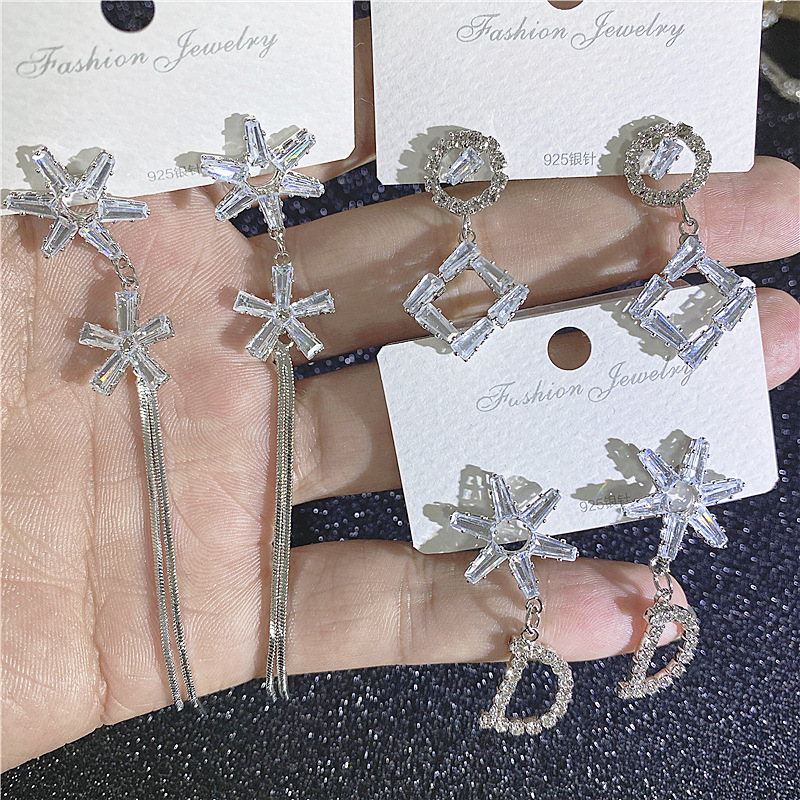 S925 Silver Needle Earrings Heart Flower Tassel Dangles Women Fashion Real Gold Plated Rhinestone Drop Earring Cubic Zirconia Party Wedding Jewelry Ch