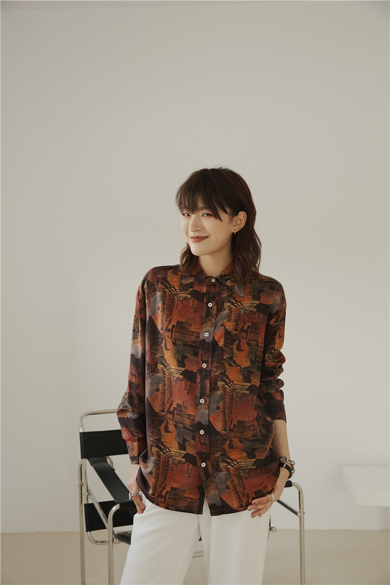 Camp Style Vintage Shirt Long Sleeve Blouse Print Button Down For Women Arrival Fashion 210427