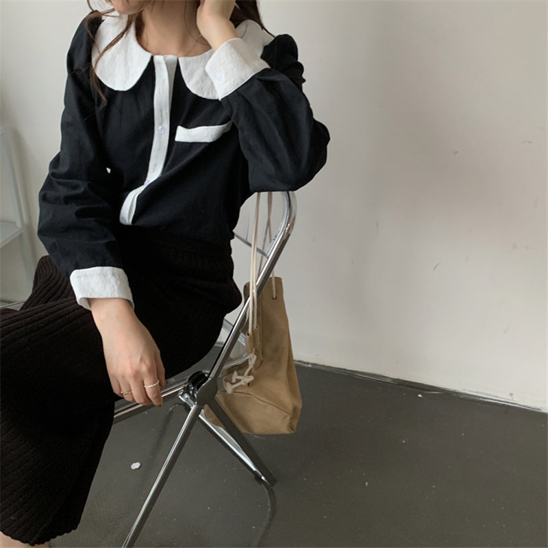 Puff Sleeves Office Lady Color-Hit Female Streetwear Early Spring Chic High Quality Korean All Match Shirts 210421