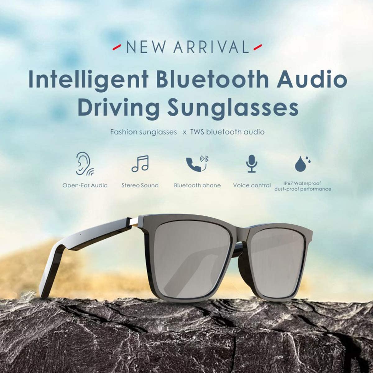 WGP glasses wireless Bluetooth open ear audio drive outdoor compatible with all phones / smart Sunglasses