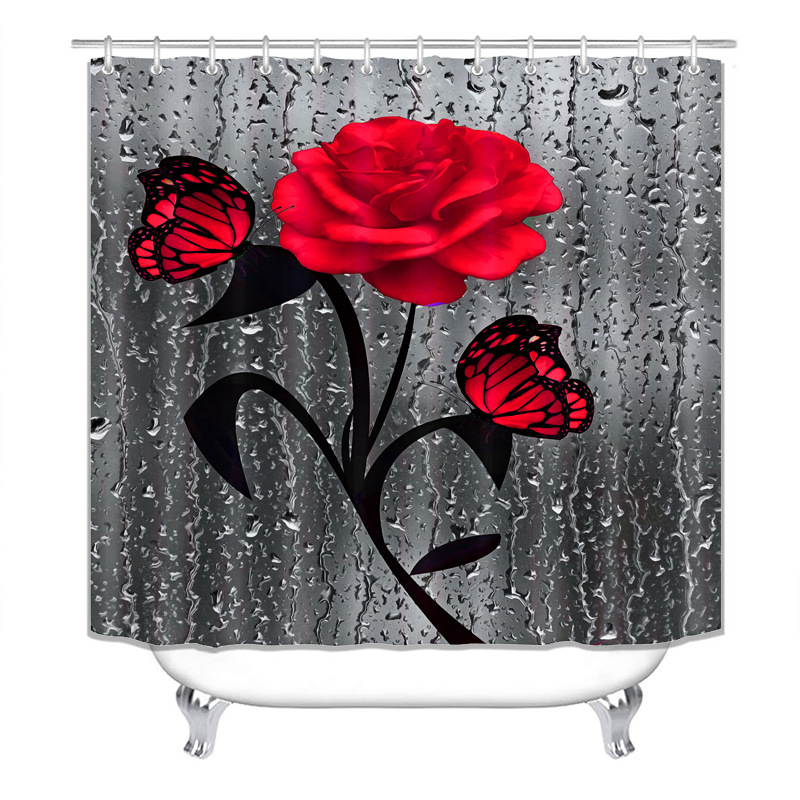 Floral Bath Mat and 180x180cm Shower Curtain Set Shower Curtain with Hooks Bath Rugs Anti Skid Bathroom Carpet Toilet Foot Pad Bat2463660