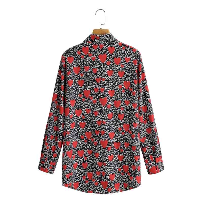 Spring Women Peach Heart Printing Casual Shirt Female Turndown Collar Long Sleeve Blouse Loose Tops Blusas S8571 210430