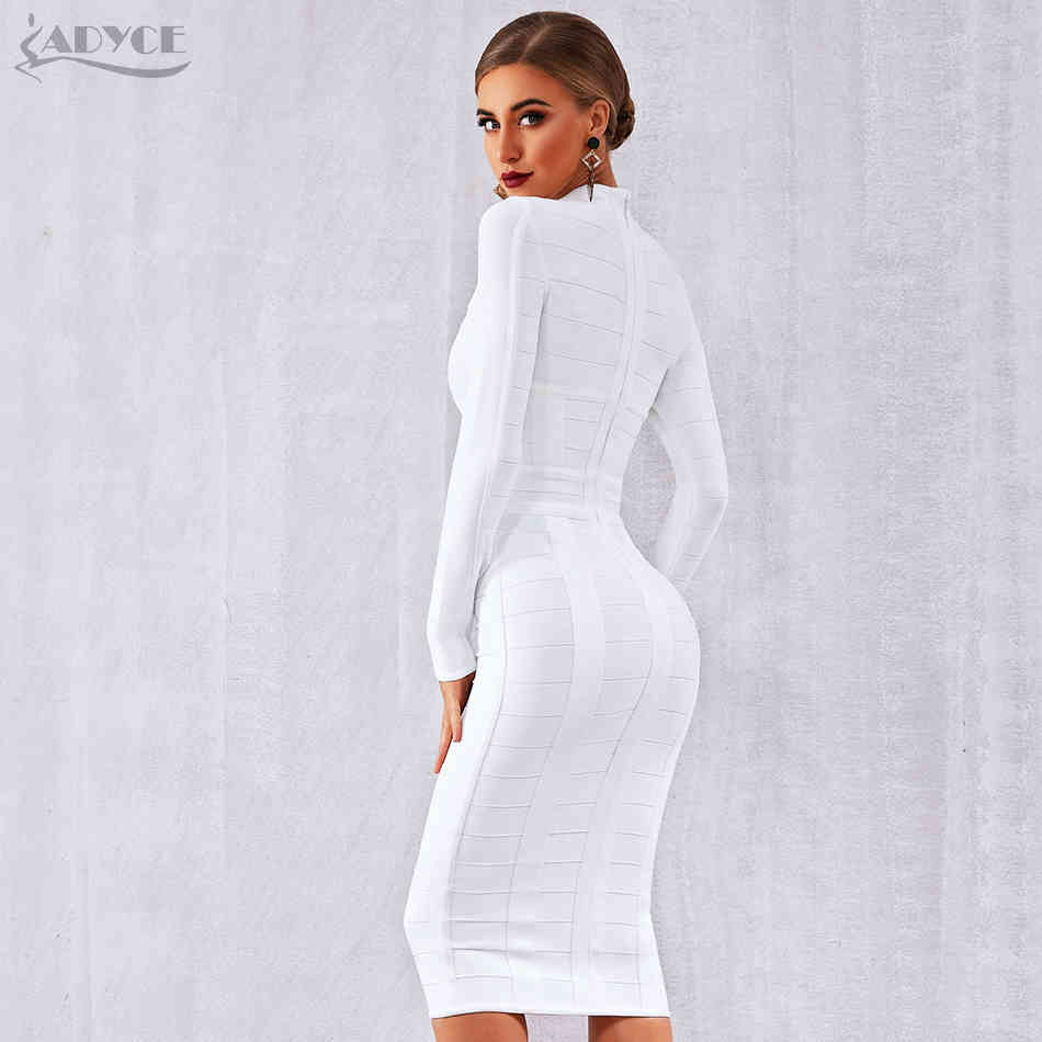 Autumn Women White Bodycon Bandage Dress Long Sleeve Sexy Hollow Out Club Celebrity Evening Party Vestidos 210423