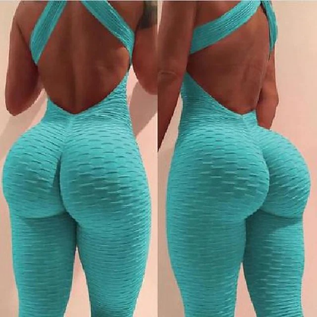 Womens Yoga Legging Outfit Suit Backless Romper Clothing Tummy Control Butt Lift Moisture Wicking Workout Summer Sports Activewear Stretchy Pants