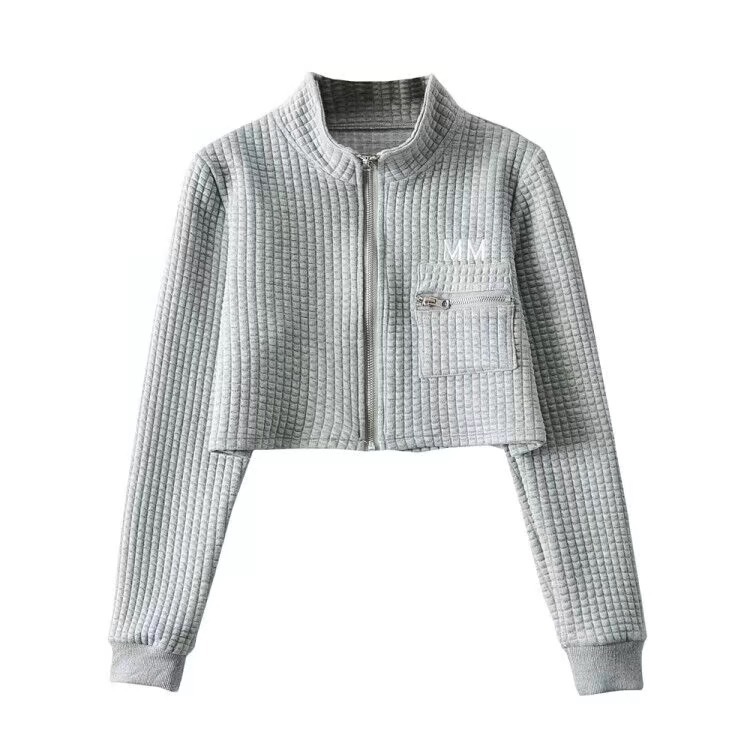 2 piece Set Streetwear Solid Color Gray Quilting Plaid Crop Sweatshirt Elastic Waist Cargo Sports Pants Women Joggers Hoodies 210429