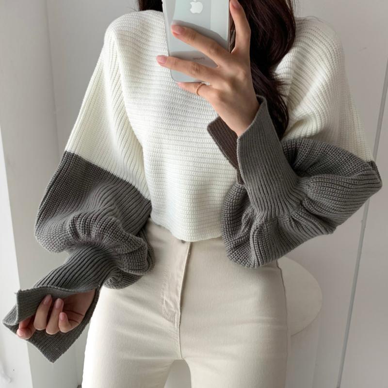 Women's Sweaters Autumn Lazy Contrast Slash Neck Lantern Sleeve Women Short Pull Femme High Waist Knitted Tops Casual Korean Fashion, White;black
Women's Sweaters Autumn Lazy Contrast Slash Neck Lantern Sleeve Women Short Pull Femme High Waist Knitted Tops Casual Korean Fashion, White;black