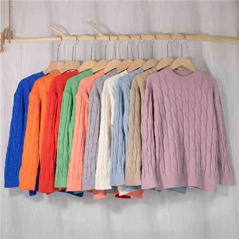 Colorfaith New Autumn Winter Women's Sweaters Pullovers Warm Minimalist Korean Elegant Pink Solid Ladies Jumpers SW1063JX 210413