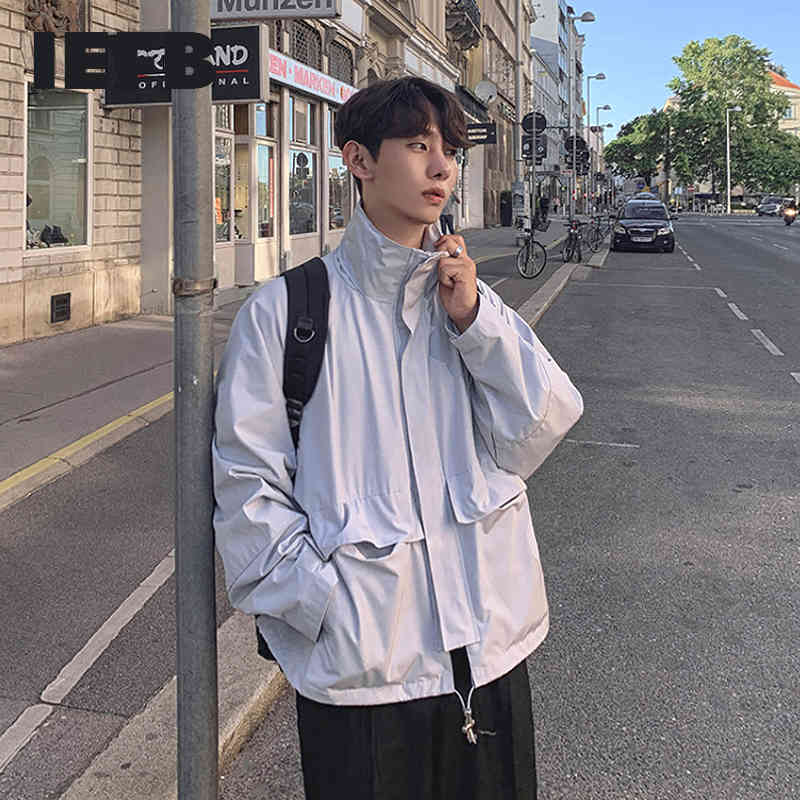 IEFB Men's Wear 1 Spring Drawstring Loose Coat Male Trend Casual Stand Collar Oversize Jacket With Pockets Korean 9Y901 210524