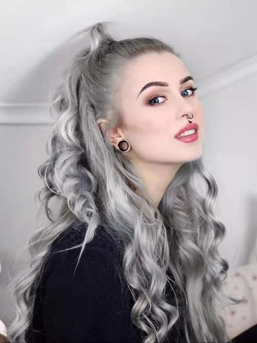 Drawstring Ponytail grey natural wavy Curly Pony tail for Black Women, short gray Puff Ponytails Extensions Jerry Curls real Hair with 2 Combs and Ela