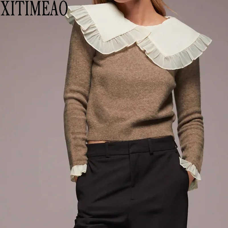 ZA Autumn Winter style lotus leaf neckline collar long sleeve sweater woman Casual Tops Pullover 210602, As picture
ZA Autumn Winter style lotus leaf neckline collar long sleeve sweater woman Casual Tops Pullover 210602, As picture