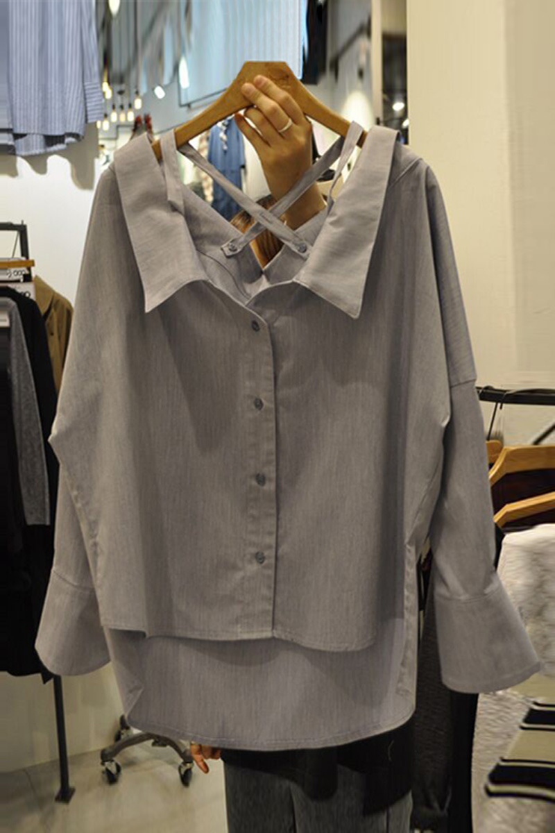 MATAKAWA Loose Casual Shirts Korean Spring Blouse Women Single-breasted Blusas Front Short Back Long Backless Shirt Women 210513