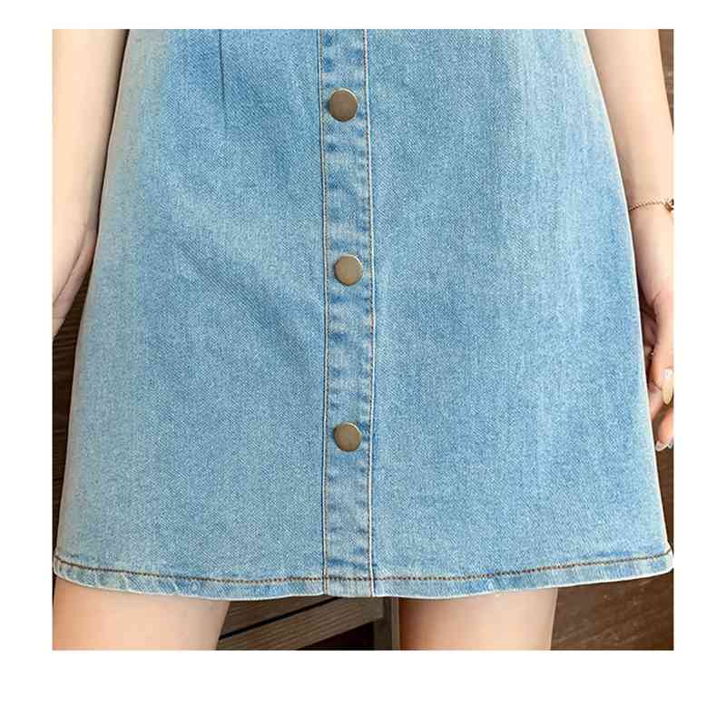 Vintage Sweet White Bowknot Patchwork Denim Dress Summer Women Elegant Square Collar Puff Sleeve High Waist A Line 210519