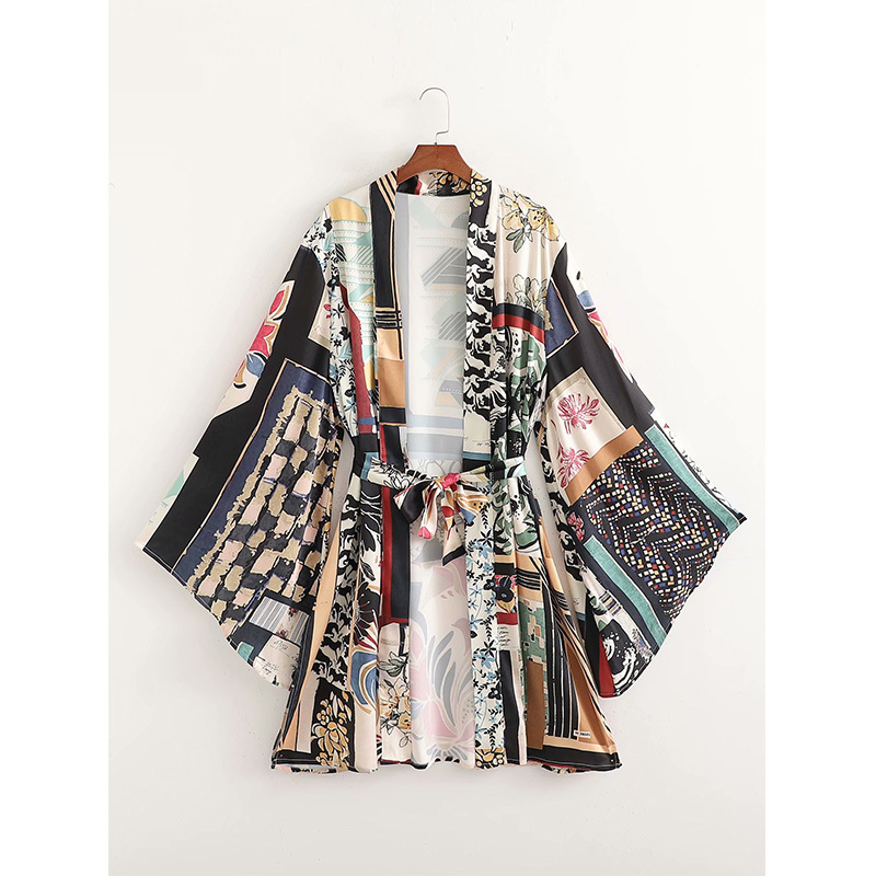 Women 2 Pieces Printed Set Bow Sashes Shirt Oversized Blouse Long Trousers Suit Pajamas Fashion Casual 210517