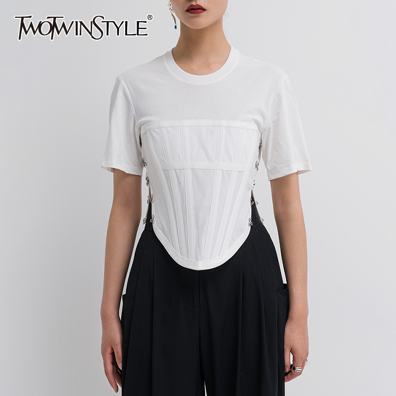 TWOWINSYLE Casual White Shirt For Women O Neck Short Sleeve Patchwork Buckle Loose Shirts Female Summer Fashion Style 210524, Black
TWOWINSYLE Casual White Shirt For Women O Neck Short Sleeve Patchwork Buckle Loose Shirts Female Summer Fashion Style 210524, Black