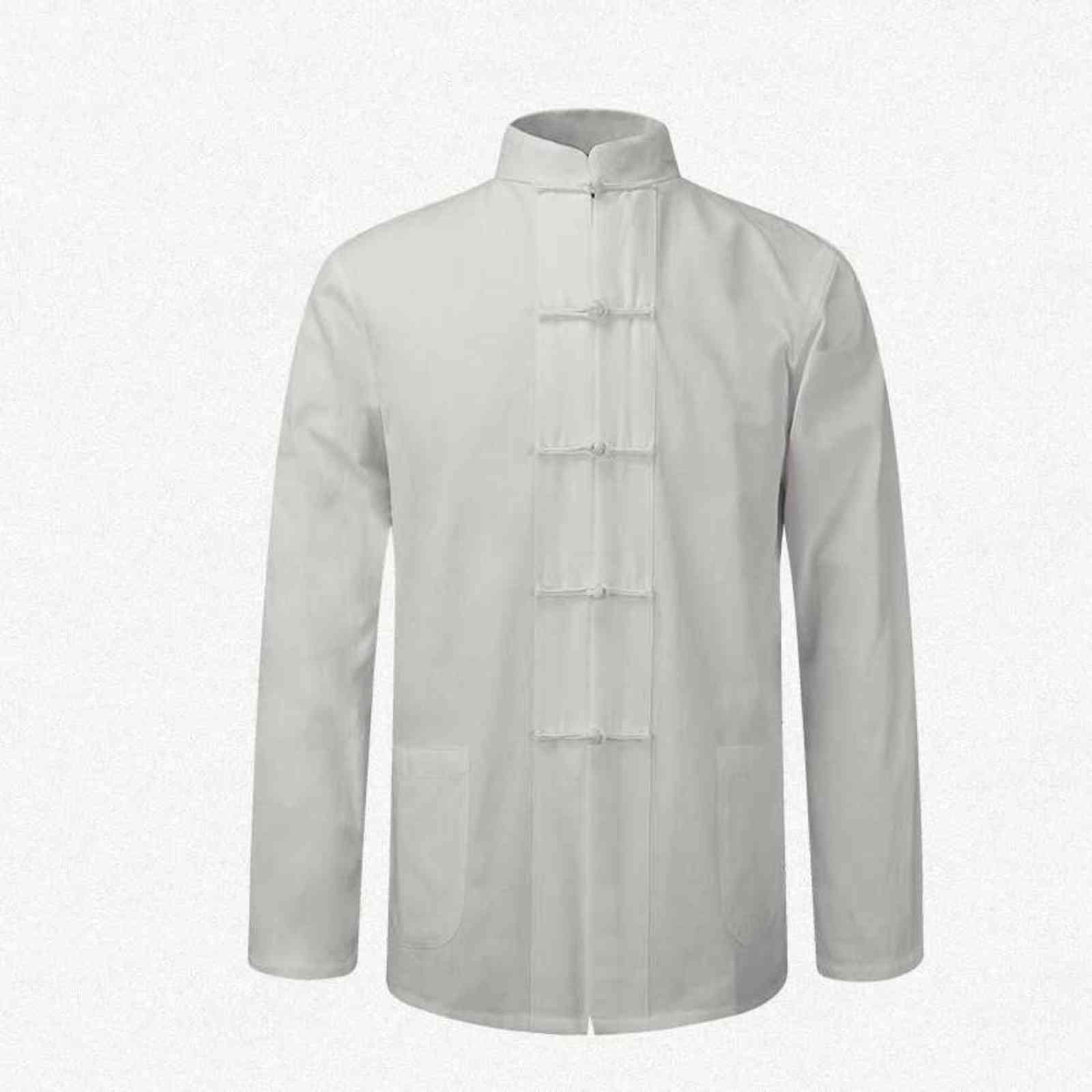 New Male Cotton Shirt Traditional Chinese Men Coat Clothing Kung Fu Tai Chi Uniform Autumn Spring Long Sleeve Jacket for Man Y1106