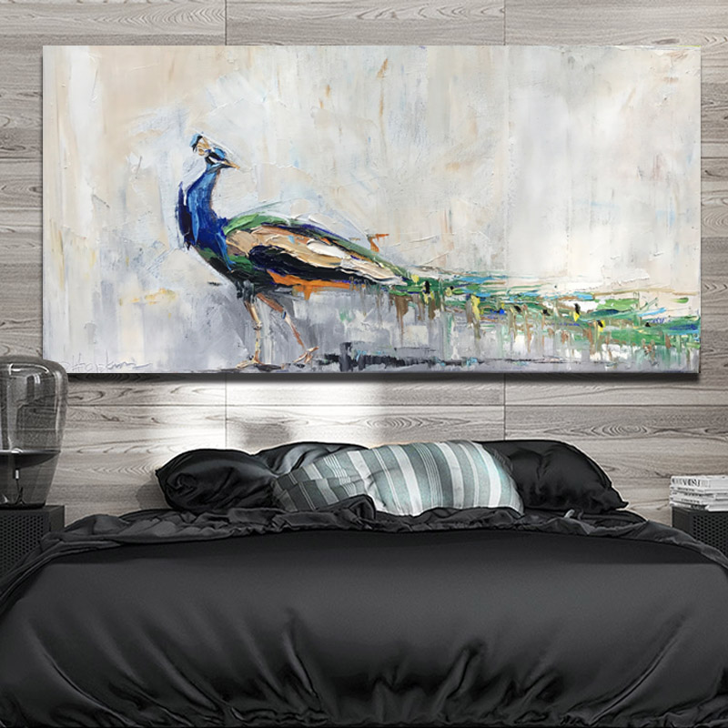 Modern Decoration Painting Abstract Wall Art Colorful Bird Peacock Oil Painting Canvas Prints Poster For Living Room No Frame