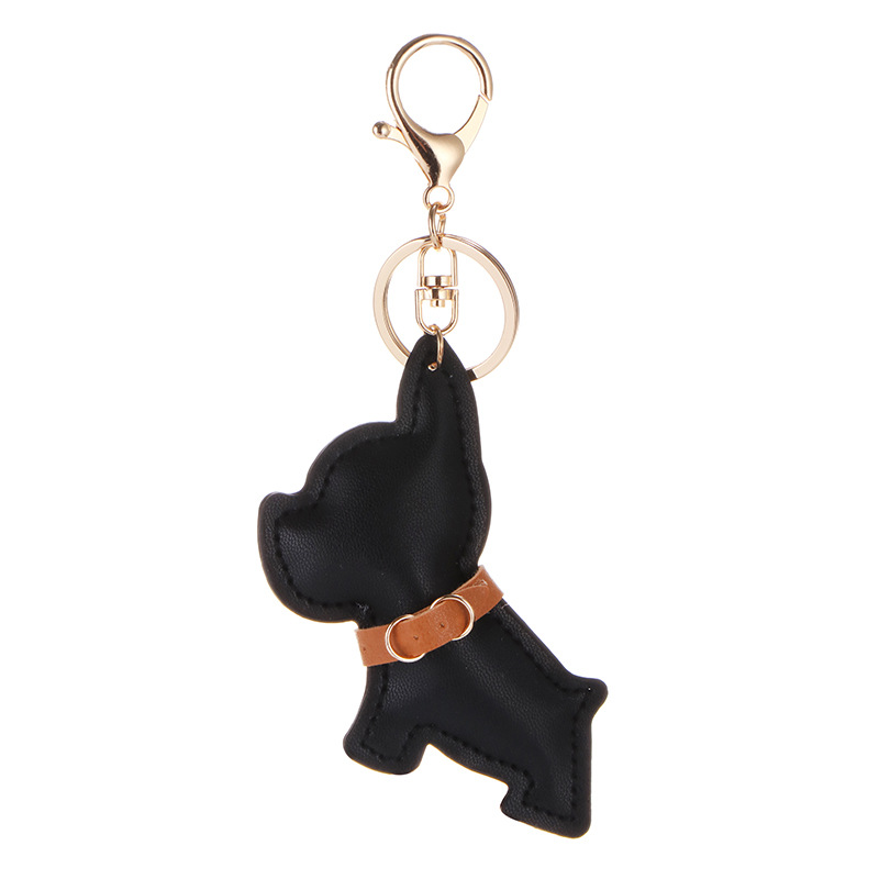 French Dog Car Key Chains Buckle Puppy Bulldog Pendant Keychains Rings Holder PU Leather Animal Charms Cartoon Mens Jewelry Accessories Fashion Women 