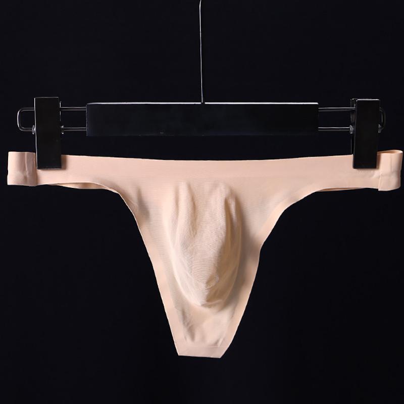 

Underpants Seamless Thongs Men's Sexy Low Rise Stretchy Briefs Breathable Thong T-Back Underwear Mens G-strings Pouch Bikini, Apricot