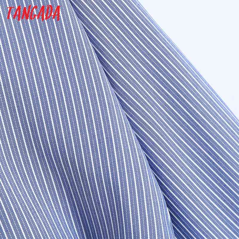 Women Blue Striped Tie Bow Shirt Vintage V Neck Long Sleeve Female Shirts Blusas Chic Tops BE500 210416