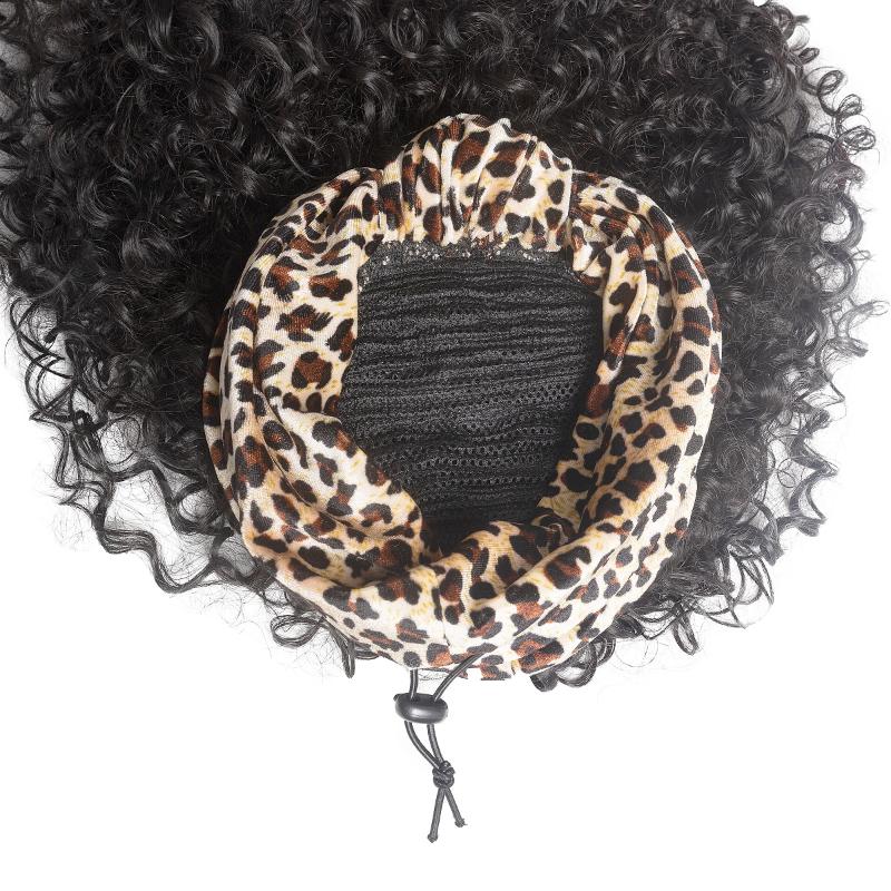 Synthetic Wigs Afro Kinky Curly Head Band For Black Women Scarf Short Wig Natural Heat Resistant Cosplay Headwrap