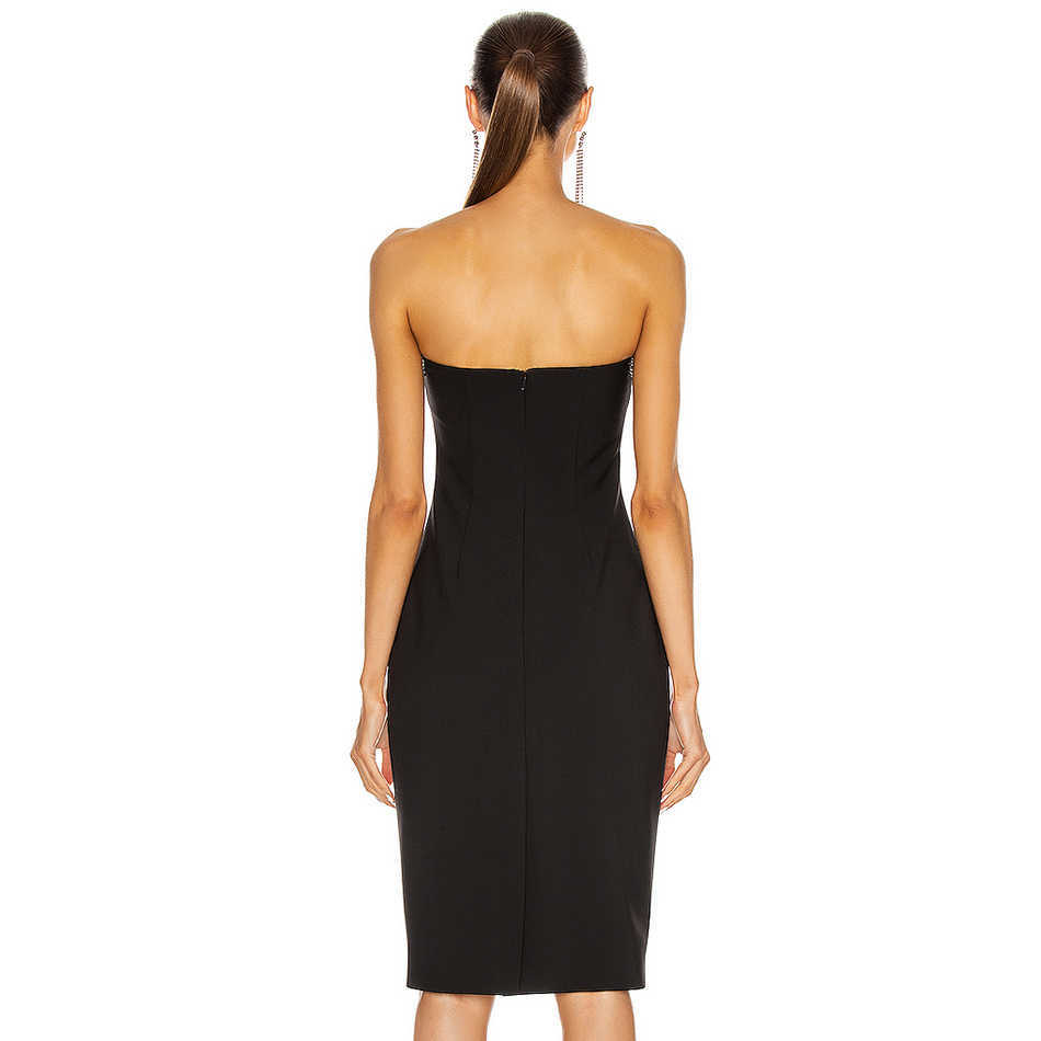 Summer Women'S Black Strapless Tights Bandage Dress Sexy Sleeveless Diamond Club Celebrity Party 210527