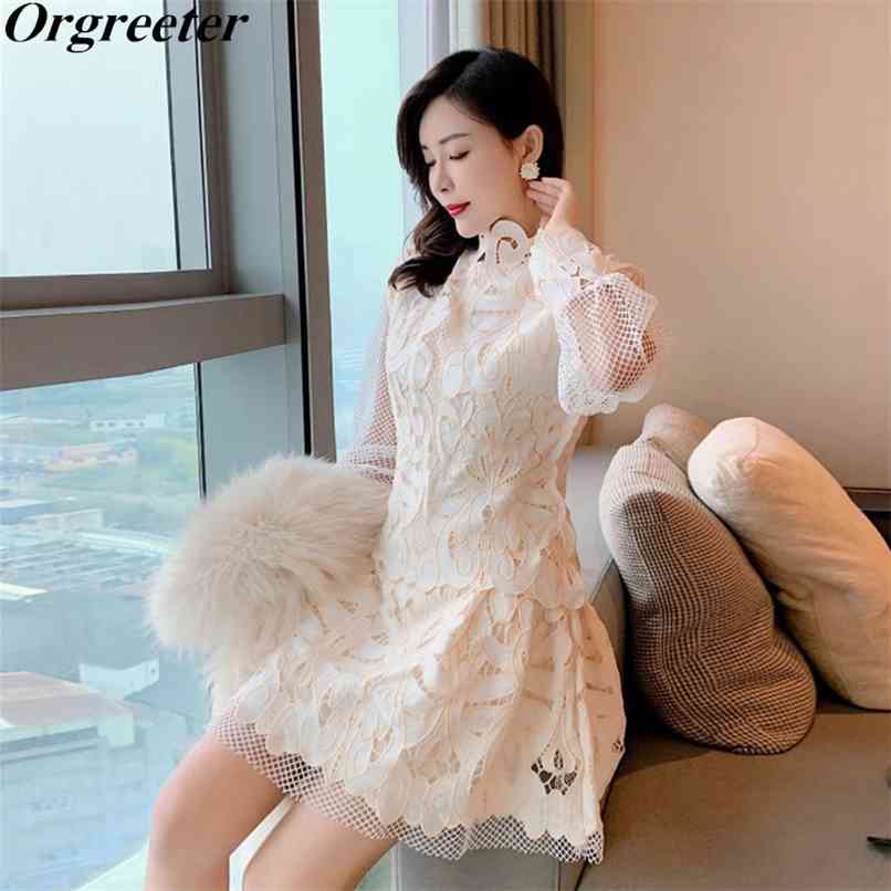 Fashion Beige Lace Dress For women Long Lantern Sleeve Sexy Hollow Mesh Patchwork Embroidery Short Party 210602
Fashion Beige Lace Dress For women Long Lantern Sleeve Sexy Hollow Mesh Patchwork Embroidery Short Party 210602