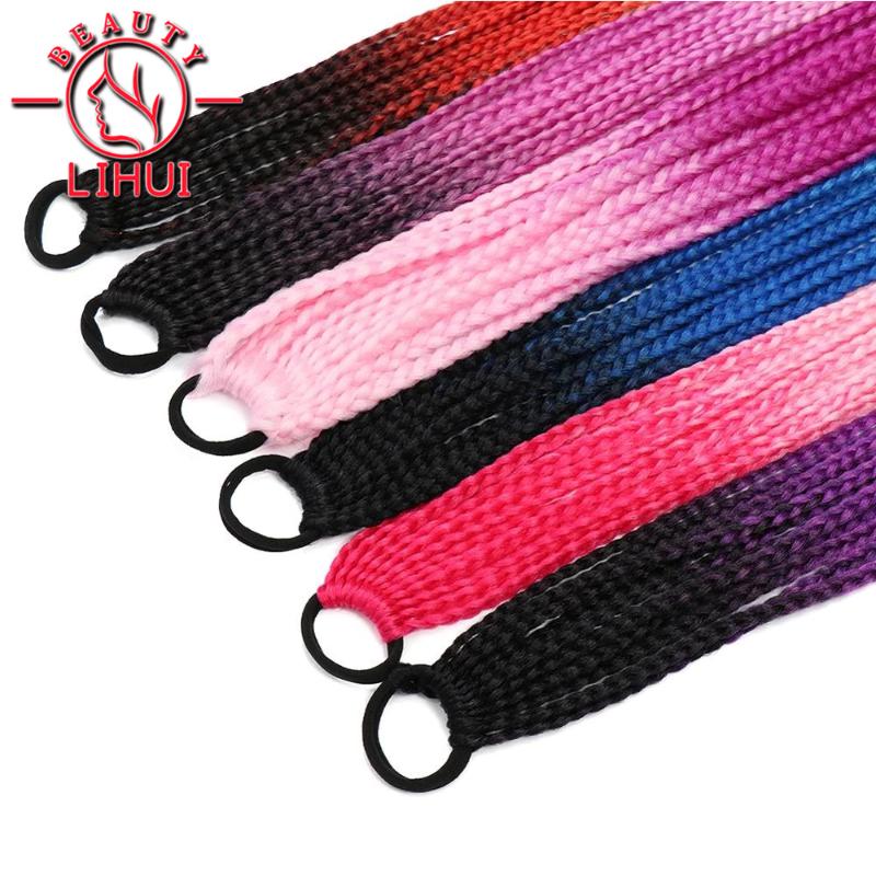 Synthetic Wigs Ponytails Box Braids Hairband Ombre Braiding Hair Colored Crochet Pigtail Hairpieces Elastic 24inch 60g 3pcs