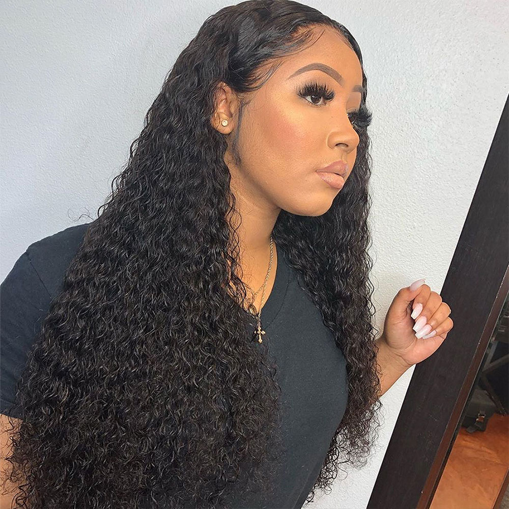 Free shipping 13x4 Lace Front Brazilian Kinky Curly For Women Long Natural Water Wave Synthetic Wigs With Baby Hair
