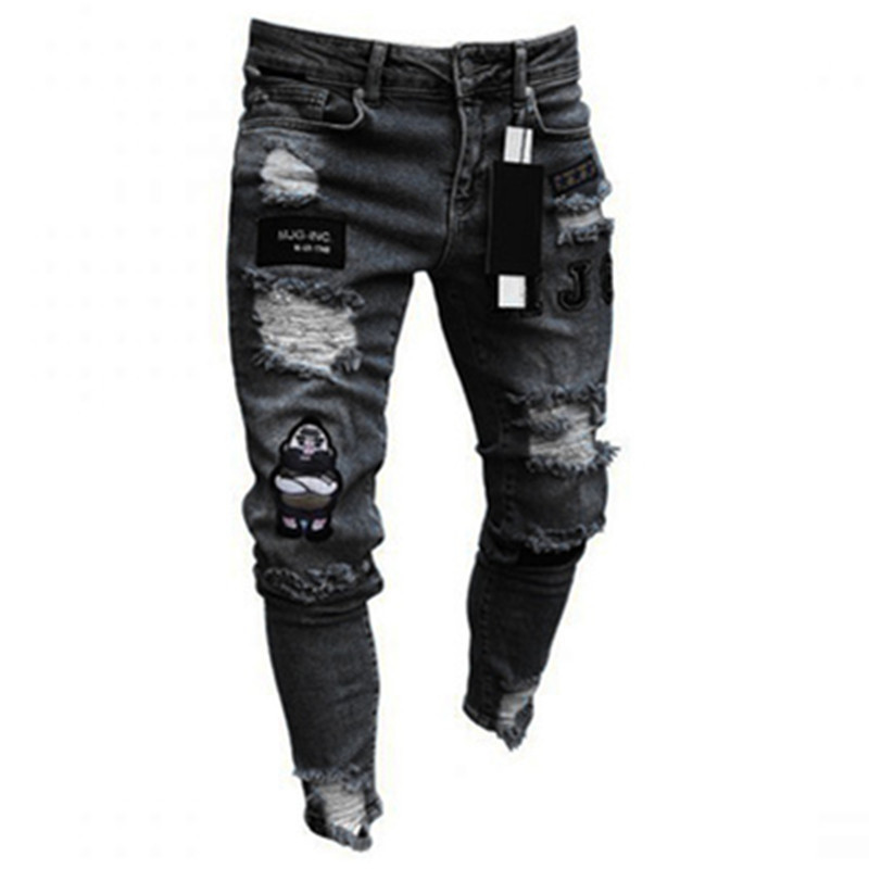 Men Stretchy Ripped Skinny Biker Embroidery Cartoon Print Jeans Destroyed Hole Slim Fit Denim High Quality Hip Hop Black Jeans 220314, White
Men Stretchy Ripped Skinny Biker Embroidery Cartoon Print Jeans Destroyed Hole Slim Fit Denim High Quality Hip Hop Black Jeans 220314, White