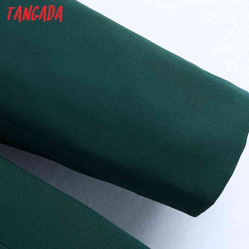 Women Office Wear Single Button Green Blazer Coat Vintage Long Sleeve Back Vents Female Outerwear Chic Veste BE413 210416