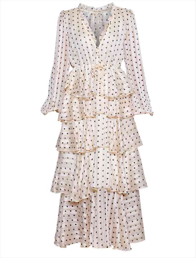 runway summer polka dot womens dresses midi v neck tiered ruffles vacation party cake long female, Black;gray
runway summer polka dot womens dresses midi v neck tiered ruffles vacation party cake long female, Black;gray