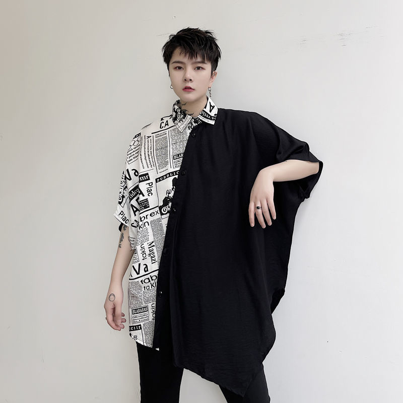 IEFB Summer Letter Pattern Bevel Stitching Raglan Sleeve Oversized Shirts Men's Loose Short Sleeve Shirts Korean 9Y7376 210524