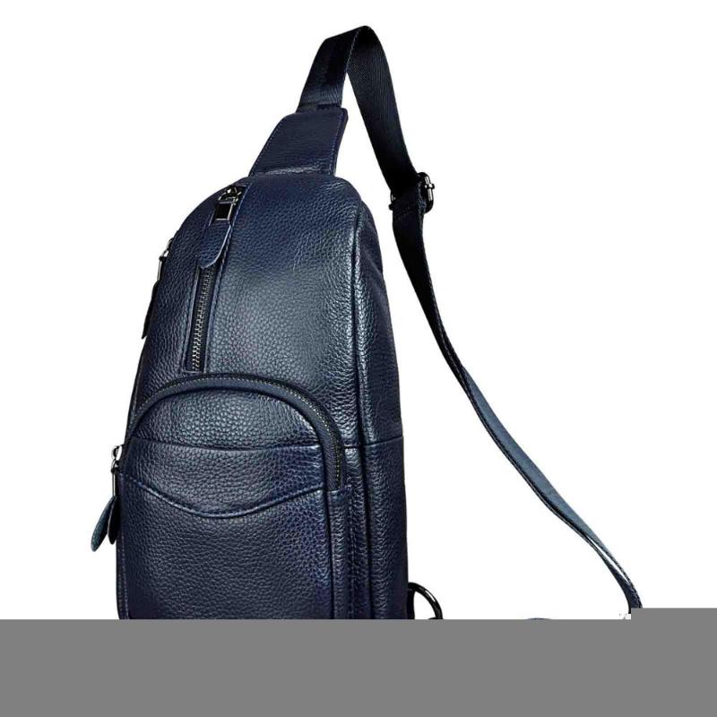 Waist Bags Crazy Horse Leather Men Casual Blue Travel Triangle Chest Sling Bag Design 8" Tablet One Shoulder Strap Daypack Male 8012