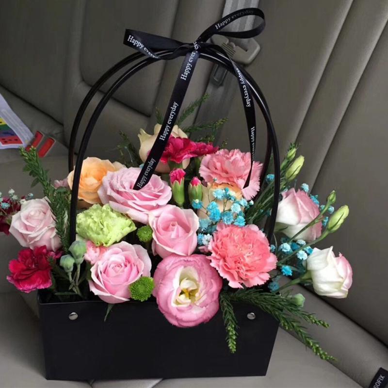 Portable Flower Box Kraft Paper Handy Gift Bag With Handhold Wedding Rose Party Packaging Cardboard For Wrap1