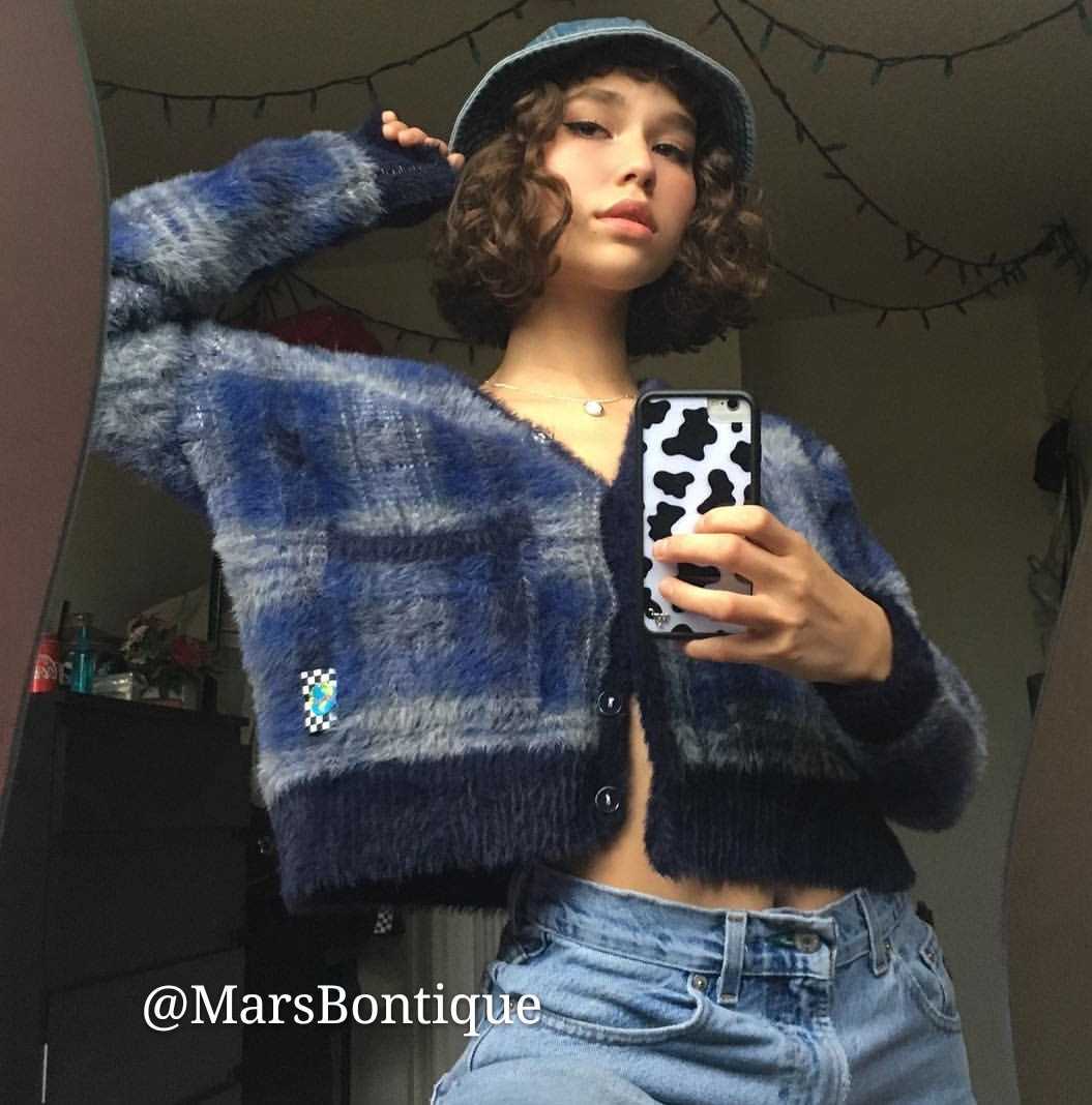 Vintage Mohair Sweater Women Knitted Cardigans Harajuku Lazy Style Ladies V-Neck Button Fuzzy Plaid Cardigan Fluffy Knitwear Top 211018