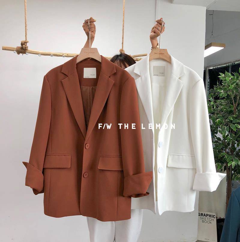 Wonder spring solid Turn Down Collar Long Sleeve Office Work Style Blazer Feminino Loose Single Breast Coat 210510