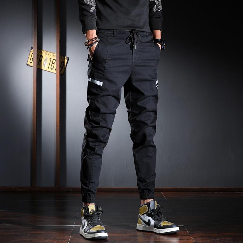 Casual Pencil Pants Men 2021 Fashion Letter Printed Trousers Korean Streetwear Black Drawstring Joggers Men's