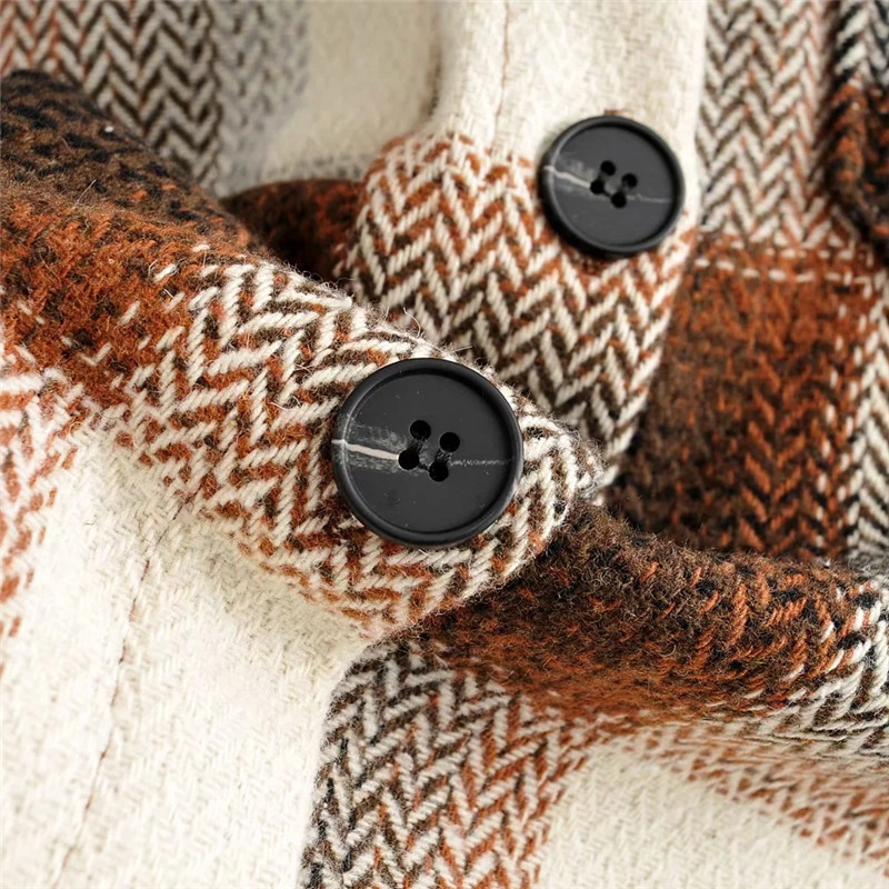 Women Autumn-Winter Fashion Contrast Color hm Long Jacket Female Vintage Plaid Single Breasted Loose Outwear Casual Coats 210421