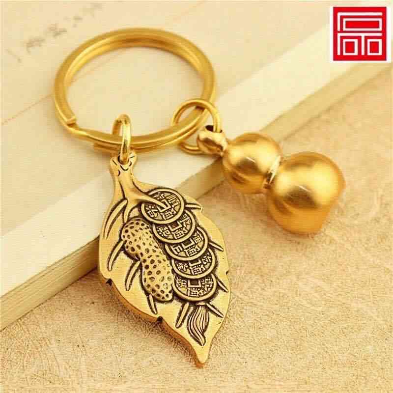 Key Rings Pure Brass Chain Creative Personality Zhaocai Chinese Style Auto Pendant Accessories