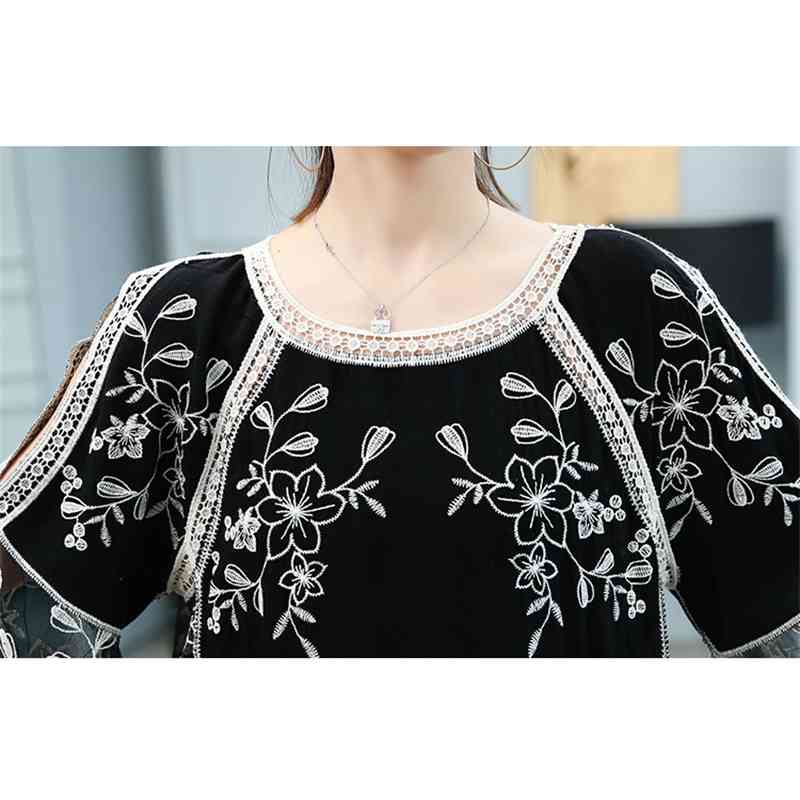 Blusas Mujer De Moda Flare Sleeve Summer Blouse Women Hollow Lace Floral Embroidery Chiffon Blouse Shirt Women Clothes C925 210602