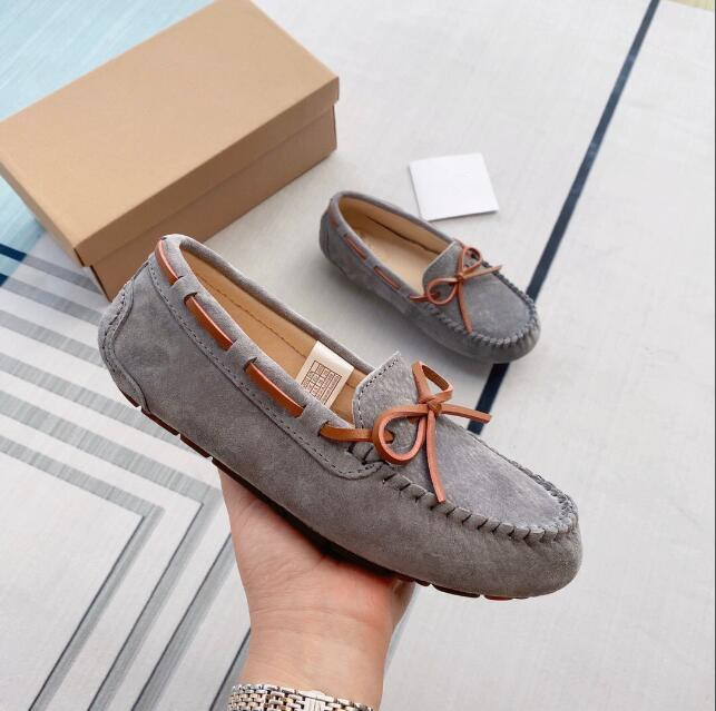 Women Fashion Casual Shoe High Quality Cow Split Suede Flats Loafer Shoes Grey Light Tan Colour