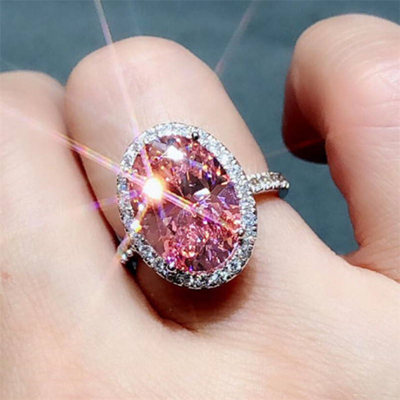 Choucong Brand Wedding Rings Luxury Jewelry 925 Sterling Silver Large Pink Topaz CZ Diamond Gemstones Eternity Women Engagement Band Ring For Lover Gi