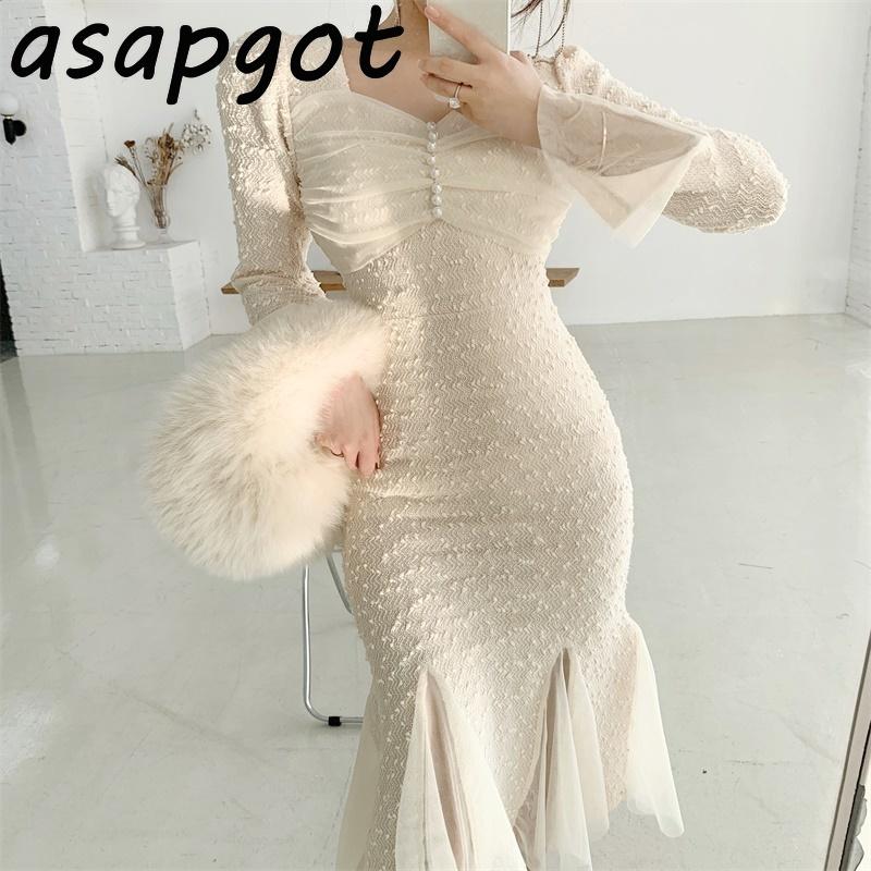 Casual Dresses Chic Sexy Puff Long Sleeve Square Neck Mermaid Dress Elegant Temperament Slim Wrap Hip Ruffles Trumpet Vestido Feminino Bead, Black;gray
Casual Dresses Chic Sexy Puff Long Sleeve Square Neck Mermaid Dress Elegant Temperament Slim Wrap Hip Ruffles Trumpet Vestido Feminino Bead, Black;gray