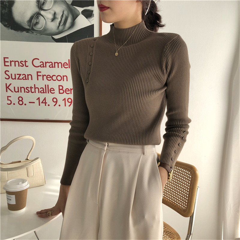 Spring Autumn OL Basic Pullover Tops Soft Slim-fit Bottoming Sweater Women Elegant Turtleneck Knitted Sweaters 210421