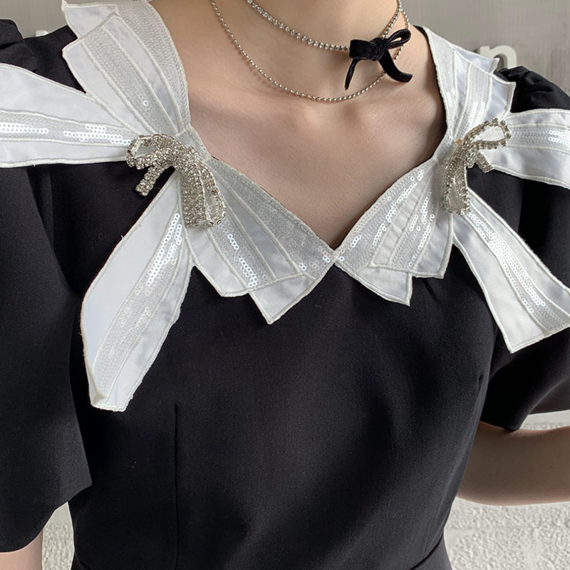 Women Short Bubble Sleeve Bow A-line Dresses Fit Lady Fashion Summer Arrivals 2H052 210526