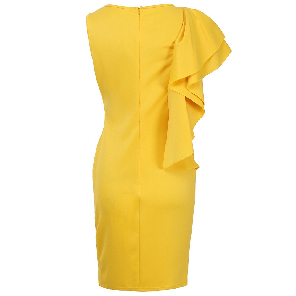 4xl 5xl 6xl Plus Size Dresses For Women Elegant Yellow Ruffles V Neck Bodycon Official Office Work Business Clothes Midi 210510