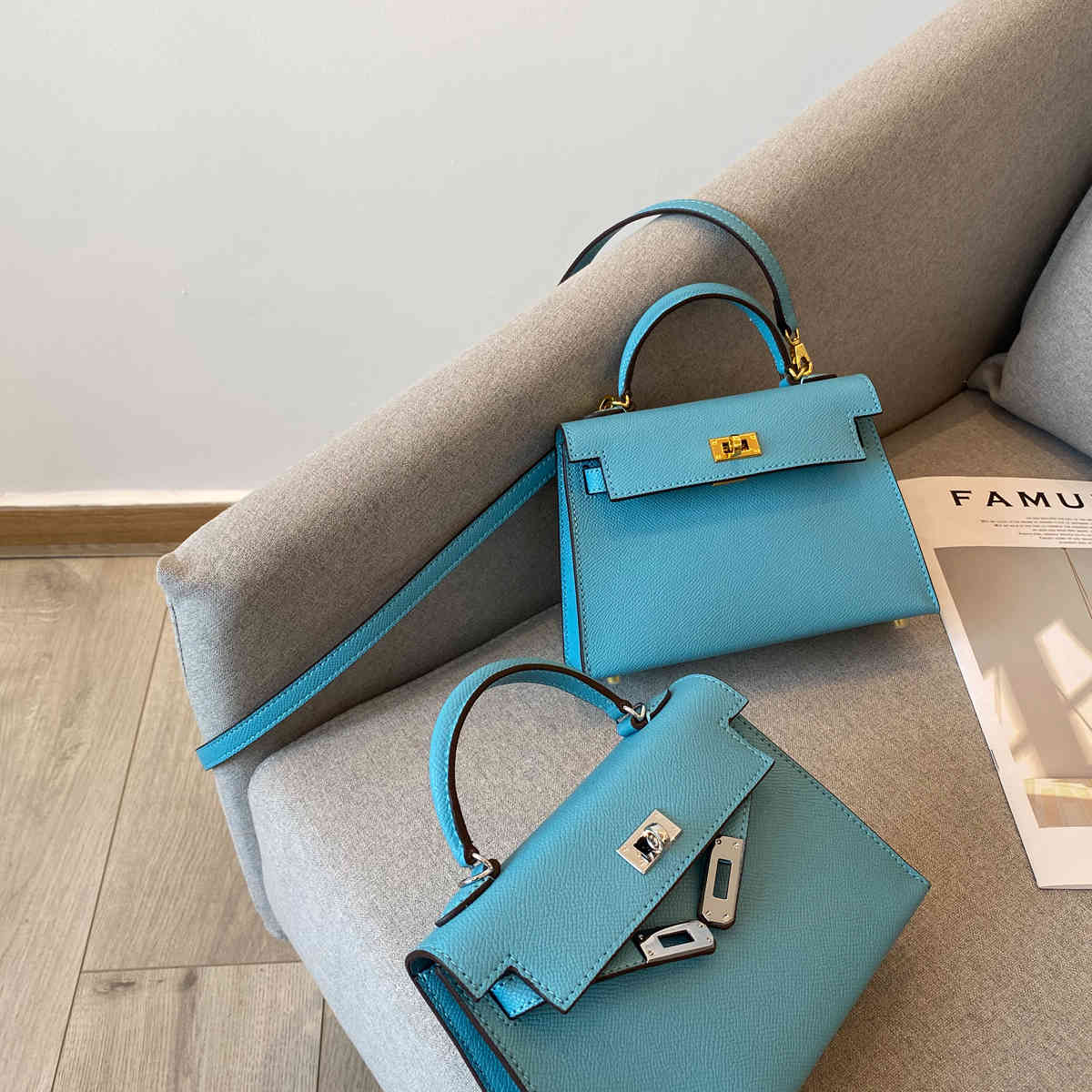 Yixxi high-grade leather Kelly bag turquoise blue 2021 new spring summer one shoulder straddle Mini Bag
Yixxi high-grade leather Kelly bag turquoise blue 2021 new spring summer one shoulder straddle Mini Bag